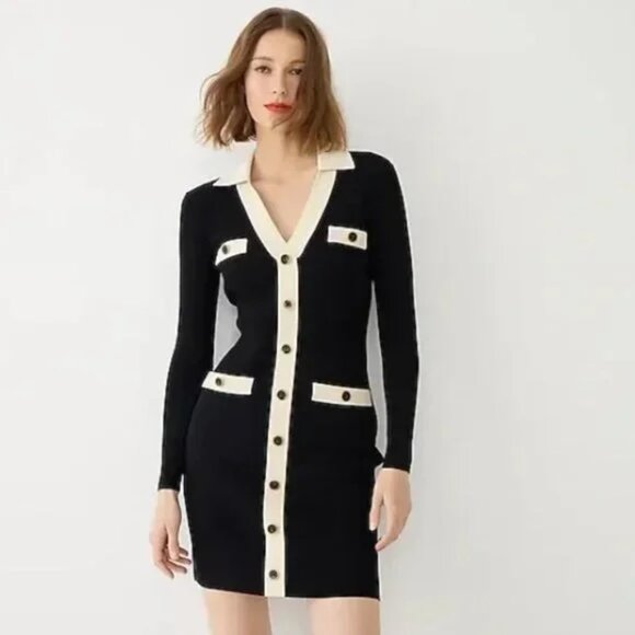 J.Crew Contrast mini sweater-dress in Supersculpt yarn-BN155-BLACK IVORY-NWT - Picture 3 of 5